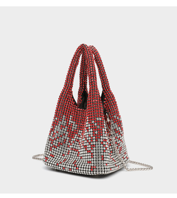 Ombré-Kristalltasche in Schwarz bis Silber mit Strasssteinen, Kettenriemen und Kristall-Tragegriffen, Detailansicht 16