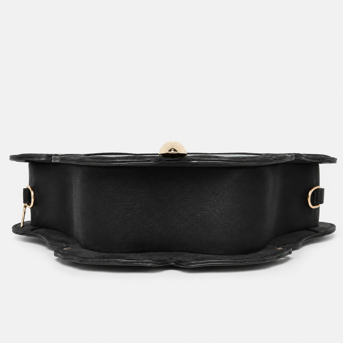 Schwarze Handtasche in Schmetterlingsform mit rosafarbenem Flügelprint und goldfarbenem, skulpturalem Schmetterlingskörper als Zipper, Detailansicht 17