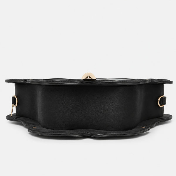 Schwarze Handtasche in Schmetterlingsform mit rosafarbenem Flügelprint und goldfarbenem, skulpturalem Schmetterlingskörper als Zipper, Detailansicht 17