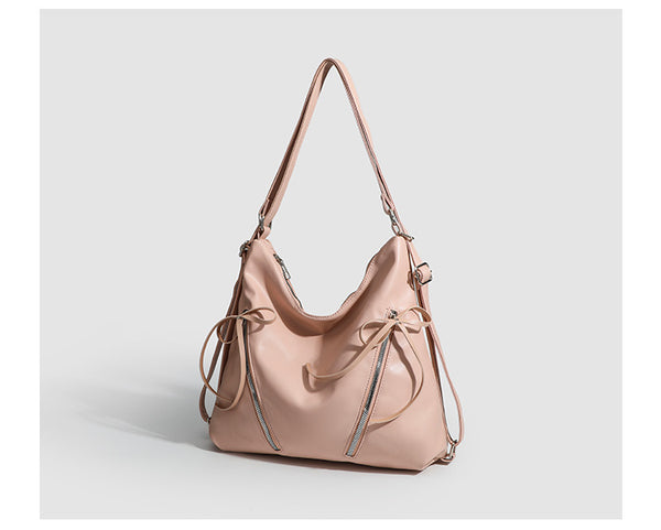 Slouchy hobo shoulder bag with bow detail and silver-tone hardware, detail view 12