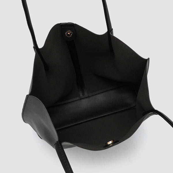 Large slouchy matte leather-look tote bag with double shoulder straps and centre seam detail, detail view 4