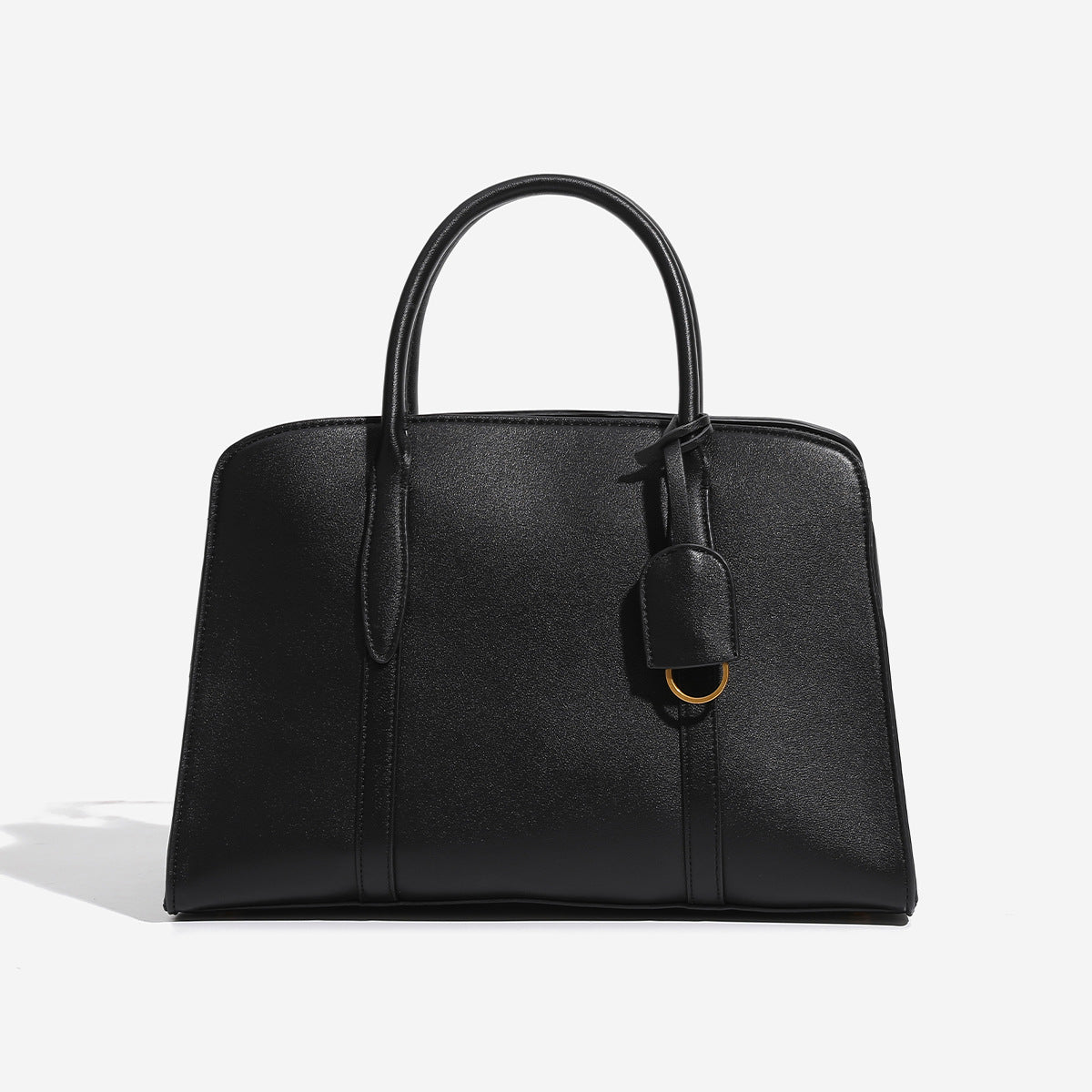 Structured retro Boston satchel bag with dual top handles, gold-tone ring hardware, and top zip closure, detail view 7