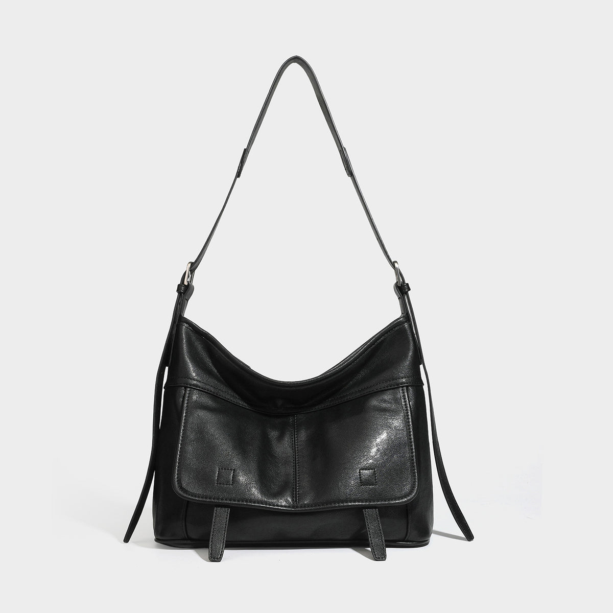 Lässig weich fallende Schulter- und Crossbody-Tasche in Lederoptik mit großem Fassungsvermögen, Fronttasche mit Klappe, Reißverschluss oben und langem verstellbarem Riemen