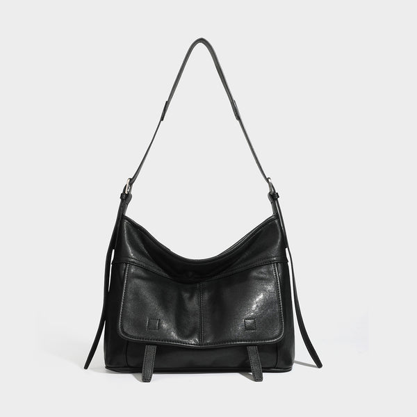 Lässig weich fallende Schulter- und Crossbody-Tasche in Lederoptik mit großem Fassungsvermögen, Fronttasche mit Klappe, Reißverschluss oben und langem verstellbarem Riemen