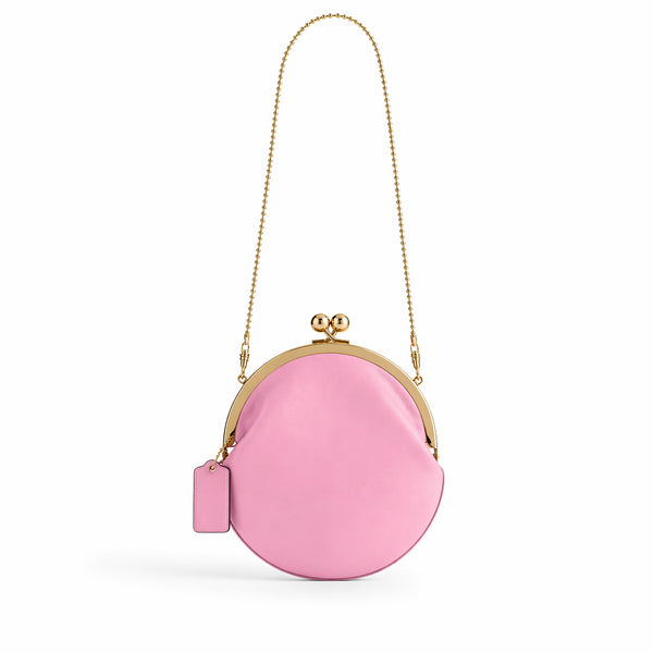 Runde Clutch mit Kiss-Lock-Verschluss, goldfarbenem Rahmen und Kugelknöpfen, Detailansicht 22