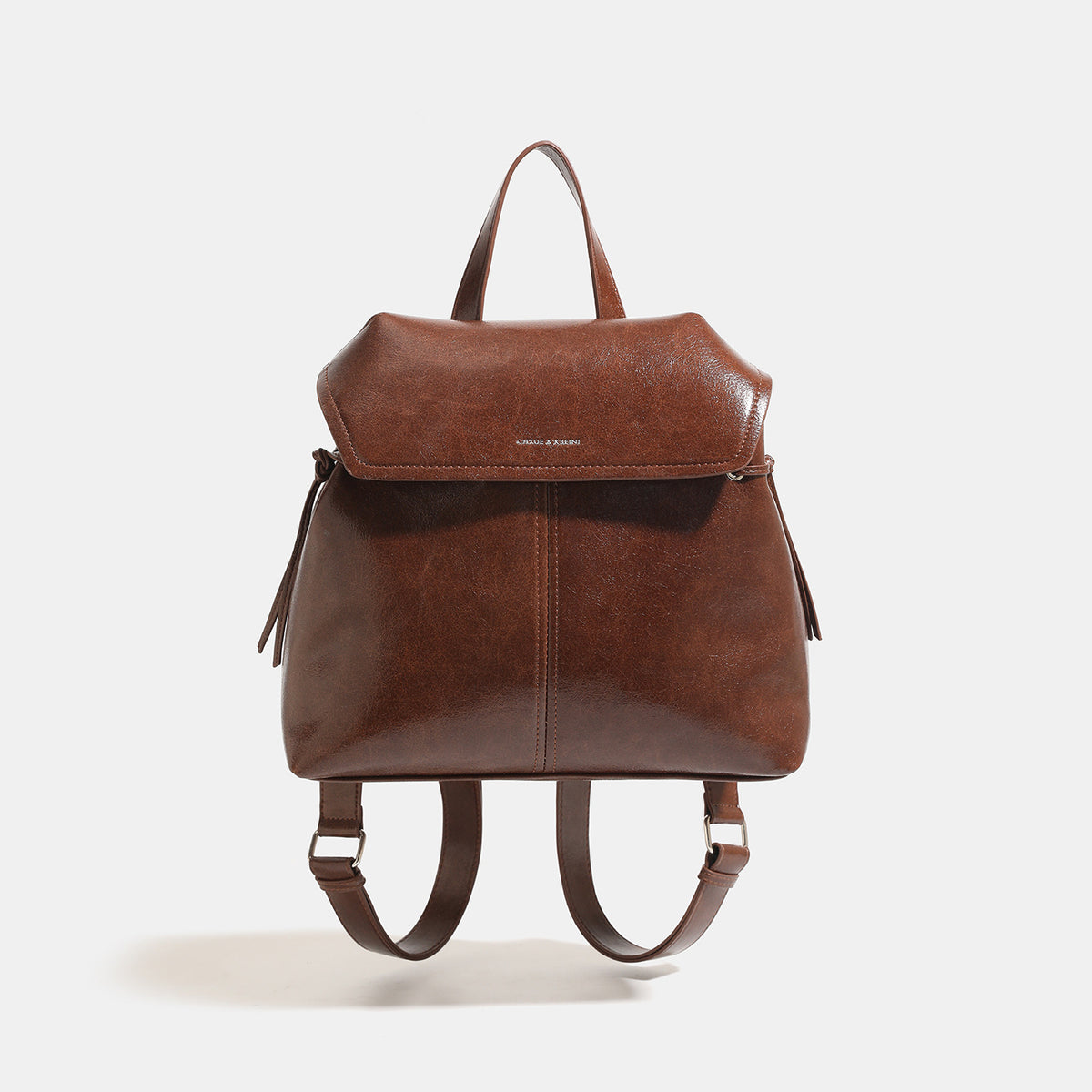 Große Vintage-Rucksackhandtasche in Lederoptik mit Überschlagverschluss in Seilknoten-Optik und Tragegriff, Detailansicht 3