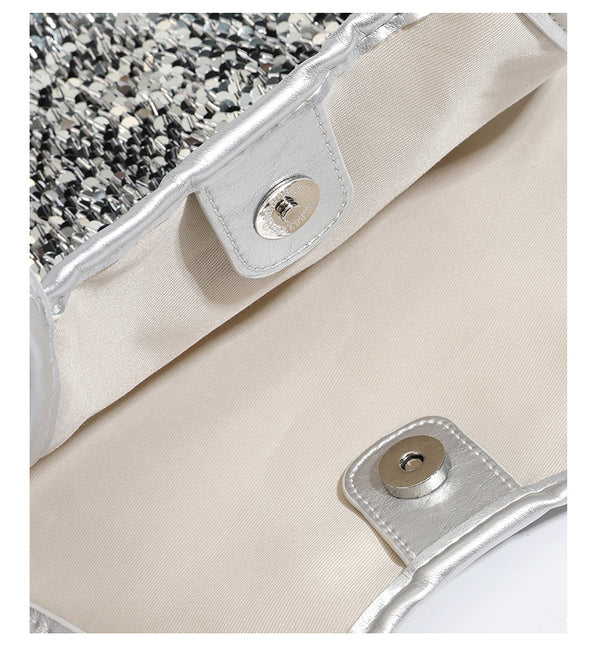 Kleine Schulter-Tote-Bag mit Pailletten, langem Metallic-Riemen und trapezförmiger Silhouette, Detailansicht 23
