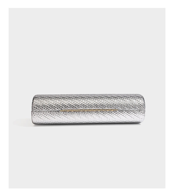 Strukturierte metallische Abend-Clutch mit gewebter Optik, geschwungenem goldfarbenem Kiss-Lock-Verschluss und abnehmbarem schmalem goldfarbenem Kettenriemen