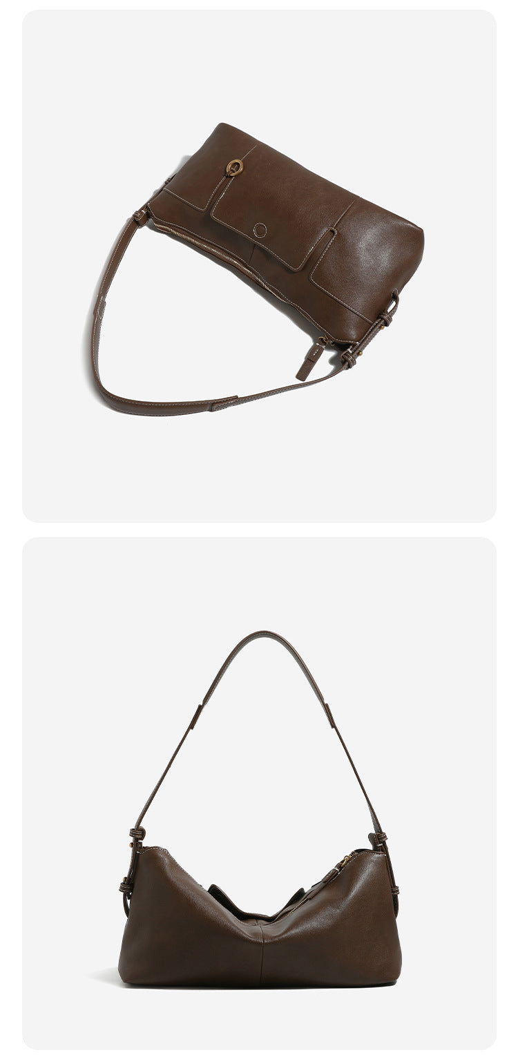 Legere Hobo-Schultertasche in Lederoptik mit Ringbeschlägen in Goldoptik und Reißverschluss oben, Detailansicht 13