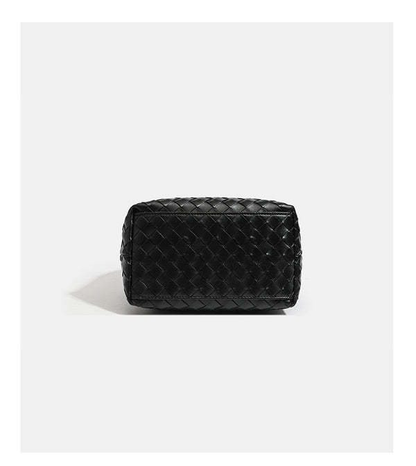 Glossy basket-weave leather-look shoulder tote bag with long braided straps and open top, detail view 15