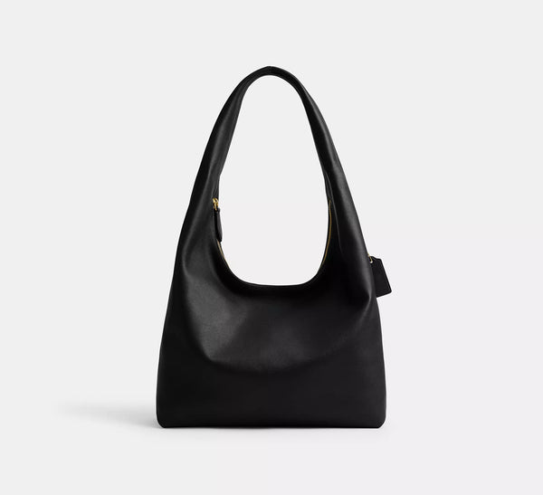 Große, weich fallende Hobo-Schultertasche mit glatter Lederoptik, breitem Riemen und goldfarbenem Reißverschluss, Detailansicht 13