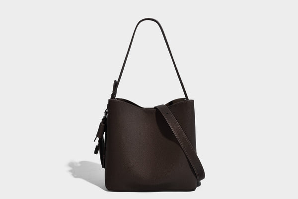 Pebbled leather-look bucket shoulder bag with zip inner pouch and adjustable crossbody strap, detail view 11
