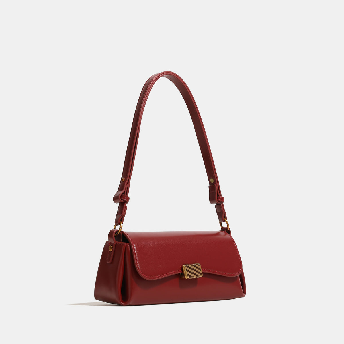 Structured leather-look baguette shoulder bag with gold-tone rectangular clasp and adjustable strap, detail view 3