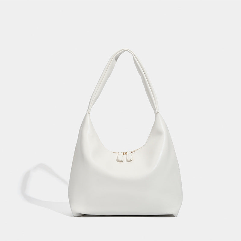 Smooth leather-look slouchy hobo shoulder bag with zip closure and wide single strap, detail view 7