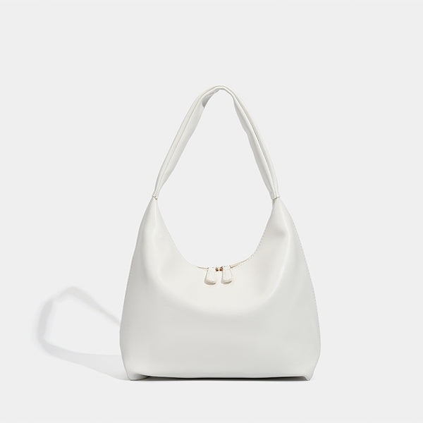 Smooth leather-look slouchy hobo shoulder bag with zip closure and wide single strap, detail view 7