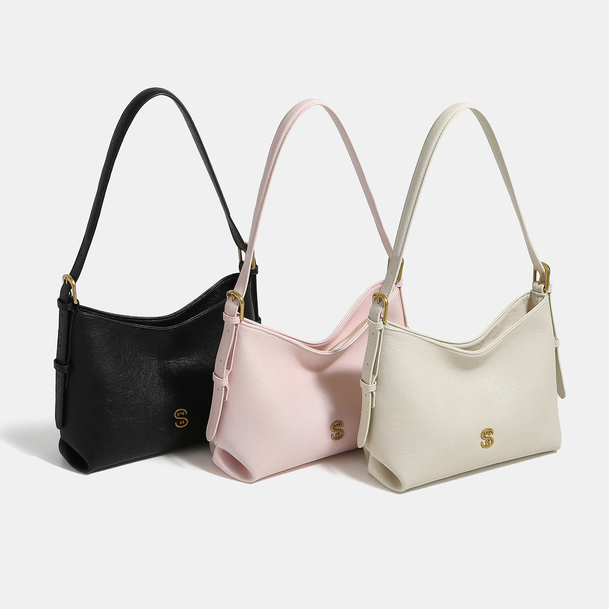 Weiche Hobo-Schultertasche mit Reißverschluss, strukturierter Lederoptik, verstellbarem Riemen und goldfarbenen Beschlägen, Detailansicht 2