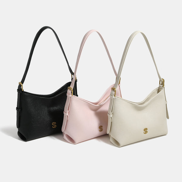 Weiche Hobo-Schultertasche mit Reißverschluss, strukturierter Lederoptik, verstellbarem Riemen und goldfarbenen Beschlägen, Detailansicht 2