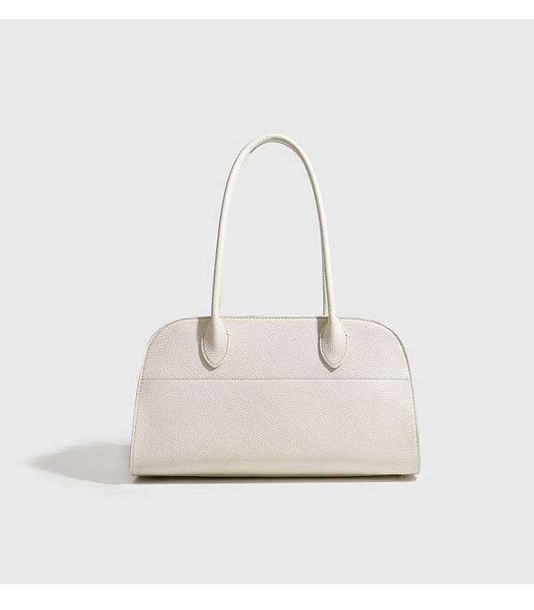 Large structured pebbled leather-look tote bag with double top handles and silver-tone hardware, detail view 10