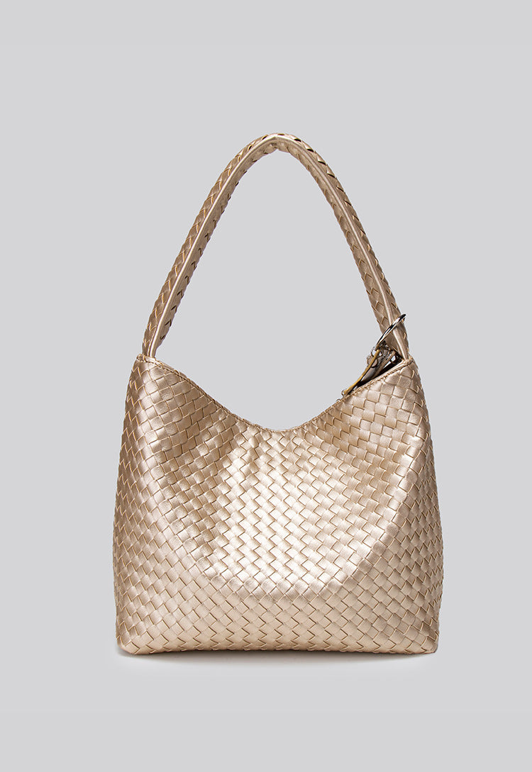 Large woven leather-look hobo shoulder bag with braided strap and star charm, detail view 14