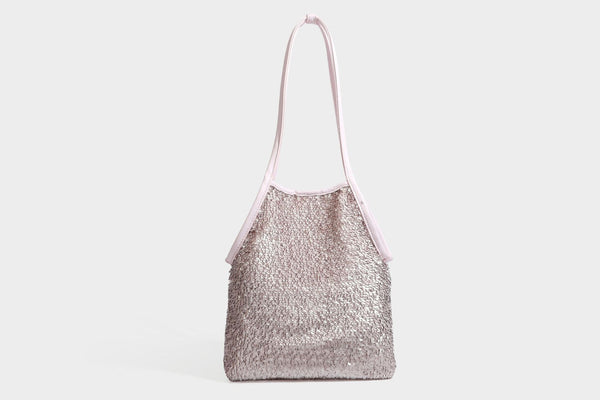Kleine Schulter-Tote-Bag mit Pailletten, langem Metallic-Riemen und trapezförmiger Silhouette, Detailansicht 34