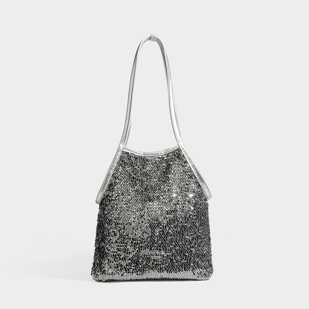 Kleiner Schulter-Shopper mit Pailletten, langem Metallic-Riemen und trapezförmiger Silhouette, Detailansicht 4
