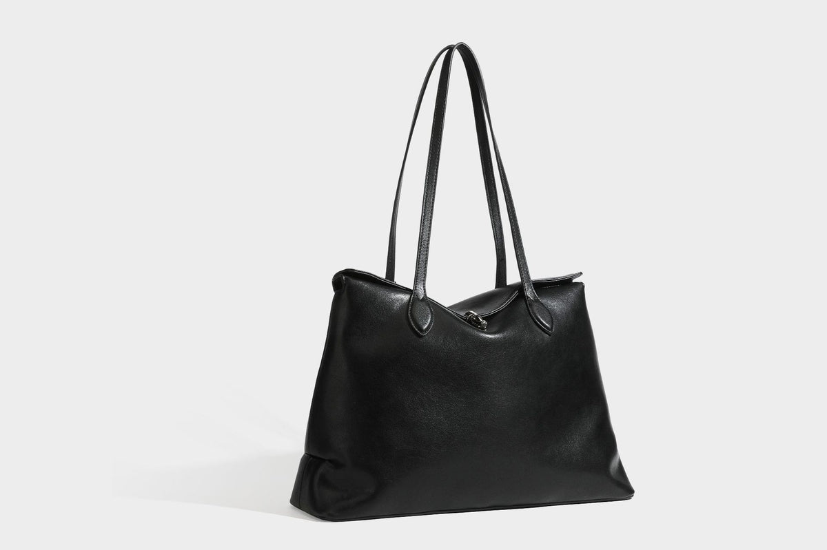 Large leather-look tote shoulder bag with slim double straps and silver-tone turn-lock closure, detail view 26