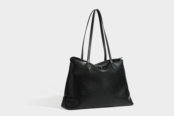 Large leather-look tote shoulder bag with slim double straps and silver-tone turn-lock closure, detail view 26