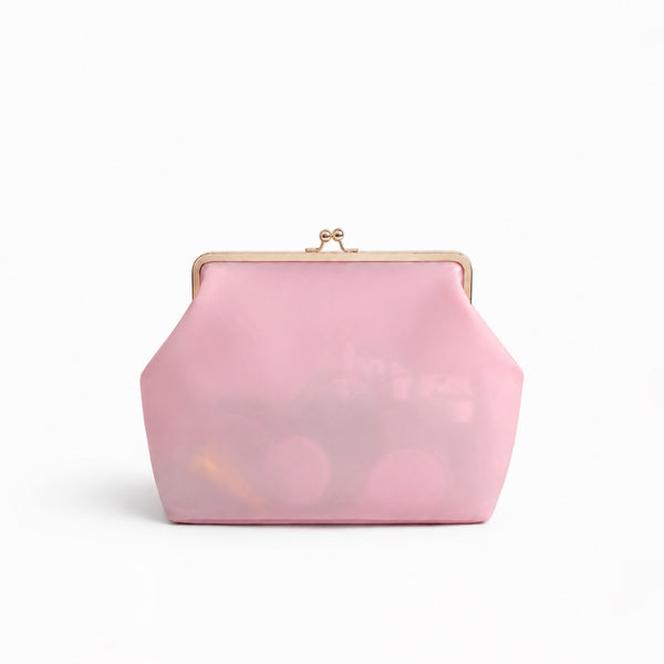 Structured translucent pastel frame-clasp shoulder bag with gold-tone hinged ball clasp and slim top handle, detail view 12