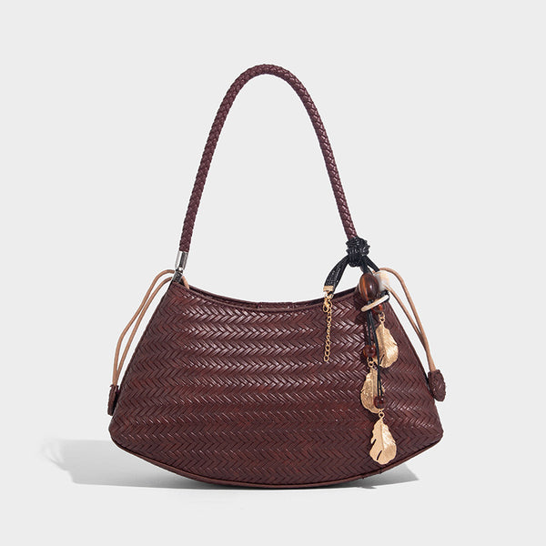 Woven leather-look hobo shoulder bag with braided strap and silver-tone hardware, detail view 8