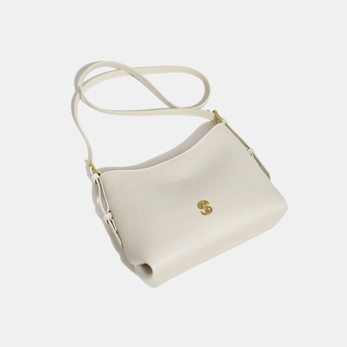 Weiche Hobo-Schultertasche mit Reißverschluss, strukturierter Lederoptik, verstellbarem Riemen und goldfarbenen Beschlägen, Detailansicht 4