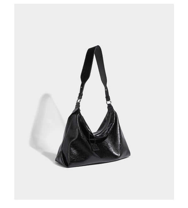 Weiche Hobo-Schultertasche mit glänzender Crinkle-Oberfläche, Reißverschluss oben und verstellbarem Riemen, Detailansicht 9