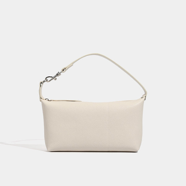 Small pebbled zip-top hobo bag with detachable adjustable strap and silver-tone hardware, detail view 8