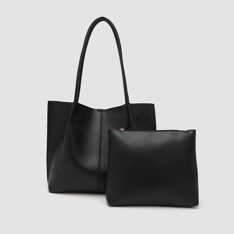 Large slouchy matte leather-look tote bag with double shoulder straps and centre seam detail, detail view 2