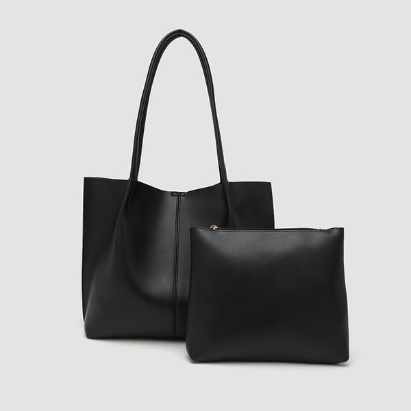 Large slouchy matte leather-look tote bag with double shoulder straps and centre seam detail, detail view 2