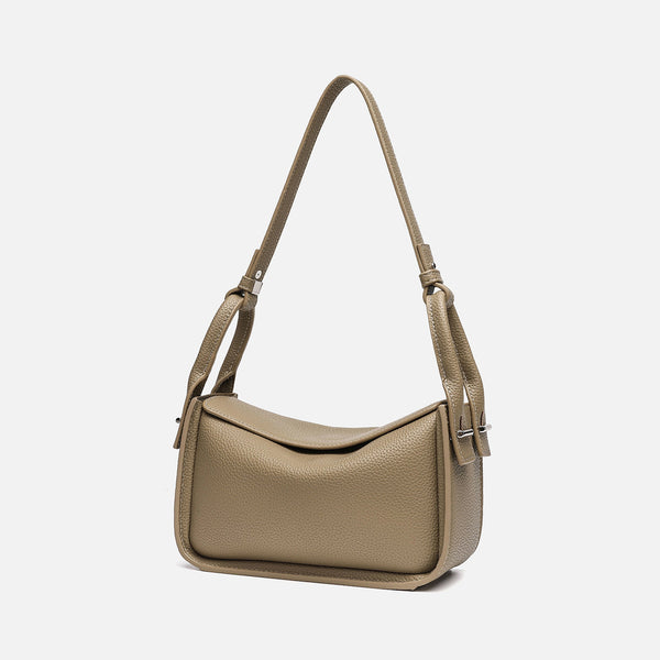 Structured pebble-grain flap shoulder bag with adjustable strap, detail view 3