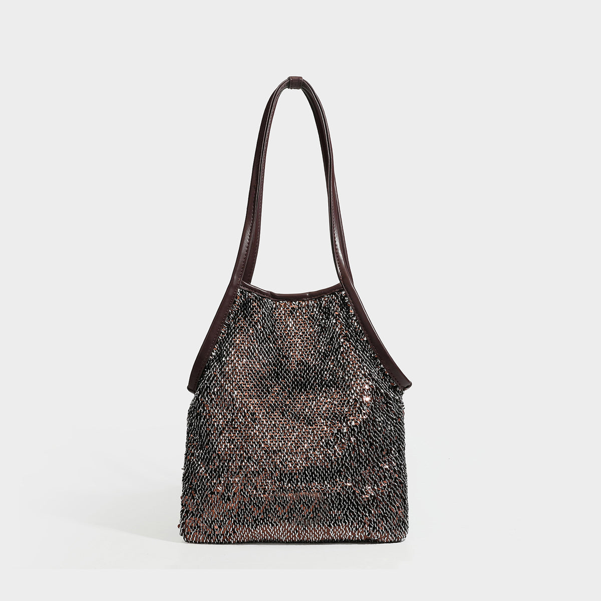 Kleiner Schulter-Shopper mit Pailletten, langem Metallic-Riemen und trapezförmiger Silhouette, Detailansicht 9