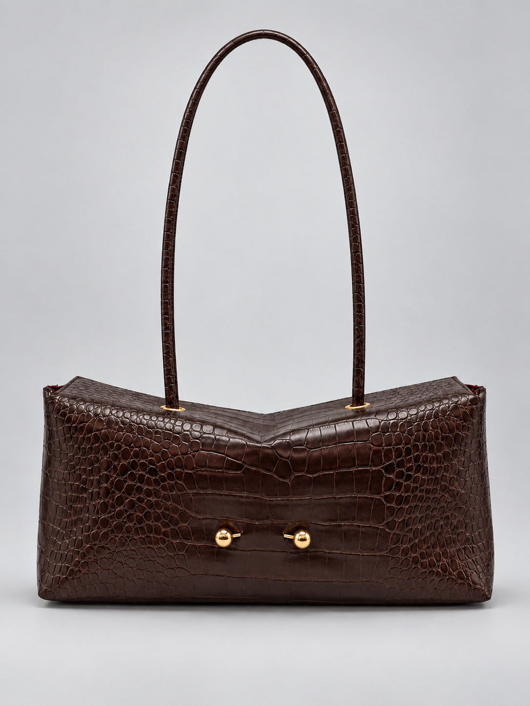 Wide embossed-texture shoulder tote bag with single loop handle and gold-tone toggle hardware, detail view 8
