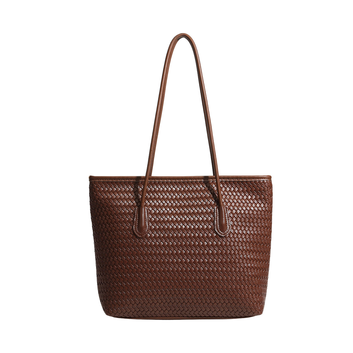 Große geflochtene Shopper-Tasche in Lederoptik mit langen Schulterriemen und formstabilem Boden, Detailansicht 5