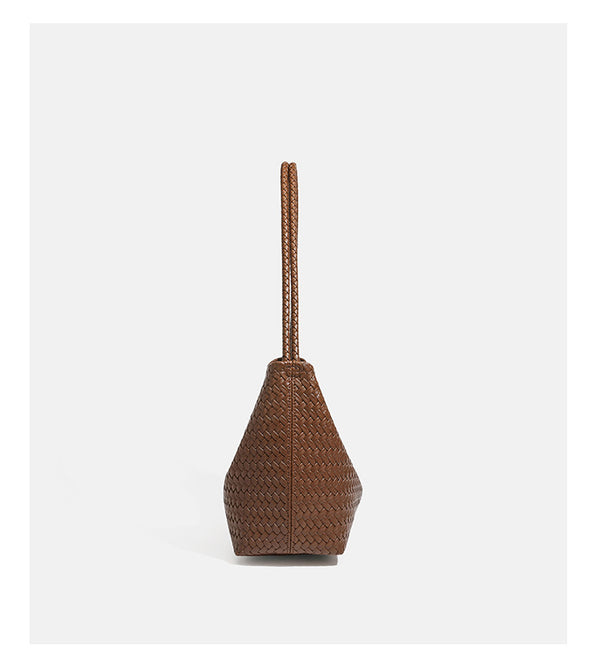 Woven leather-look hobo shoulder bag with braided strap and matching zip pouch, detail view 14