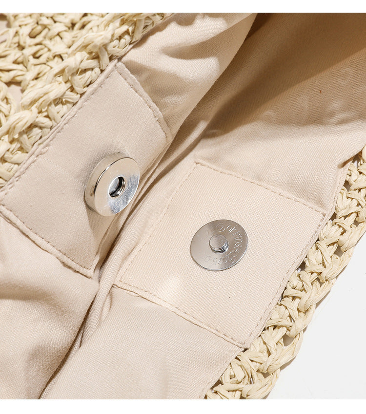 Natural ivory open-weave crochet hobo shoulder bag with tan leather-look strap and cream fabric lining, detail view 10