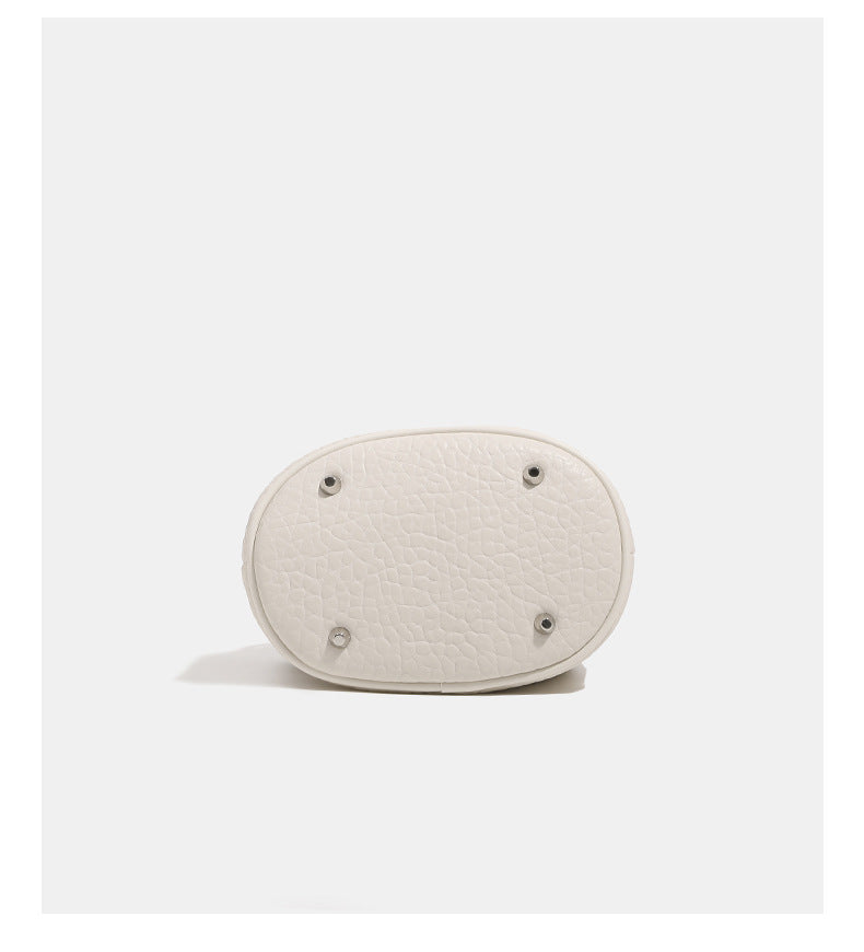 Mini pebbled leather-look bucket bag with chunky silver-tone chain handle and drawstring closure, detail view 15