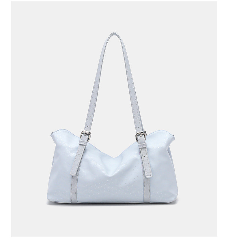 Slouchy leather-look shoulder tote bag with star charm pendant, silver-tone rivets and buckles, detail view 11