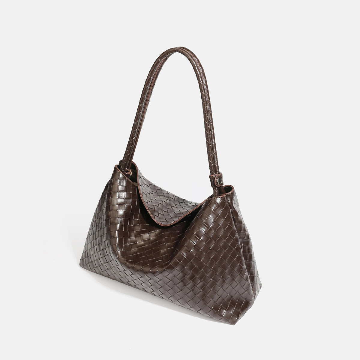 Slouchy woven leather-look hobo shoulder bag with braided strap and open top, detail view 3