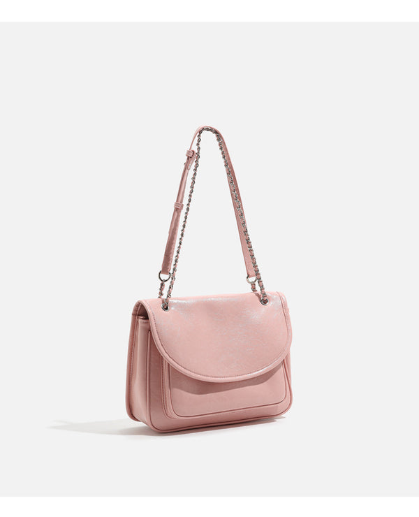 Structured glossy leather-look flap shoulder bag with silver-tone chain strap, detail view 14