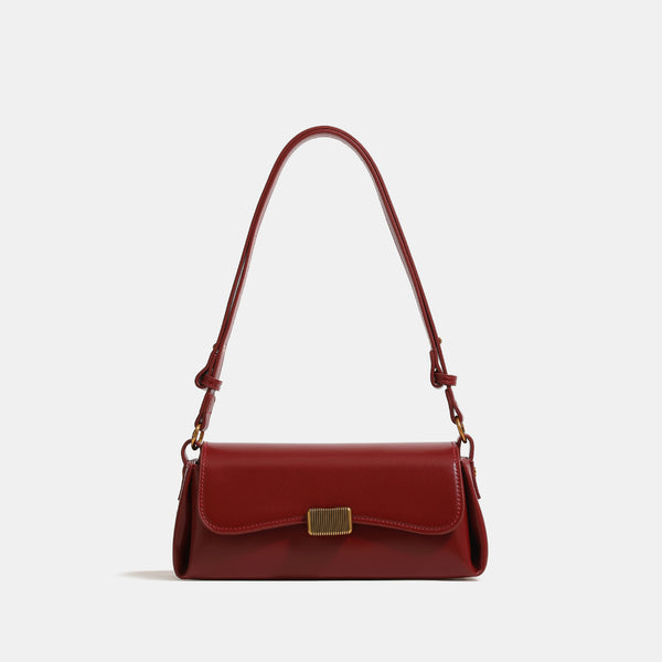 Structured leather-look baguette shoulder bag with gold-tone rectangular clasp and adjustable strap, detail view 7