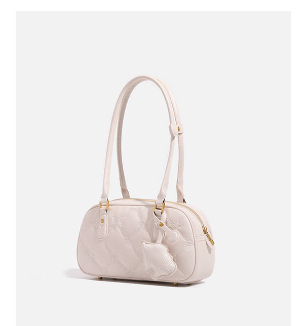 Small structured quilted leather-look zip shoulder bag with gold-tone hardware and adjustable strap, detail view 13