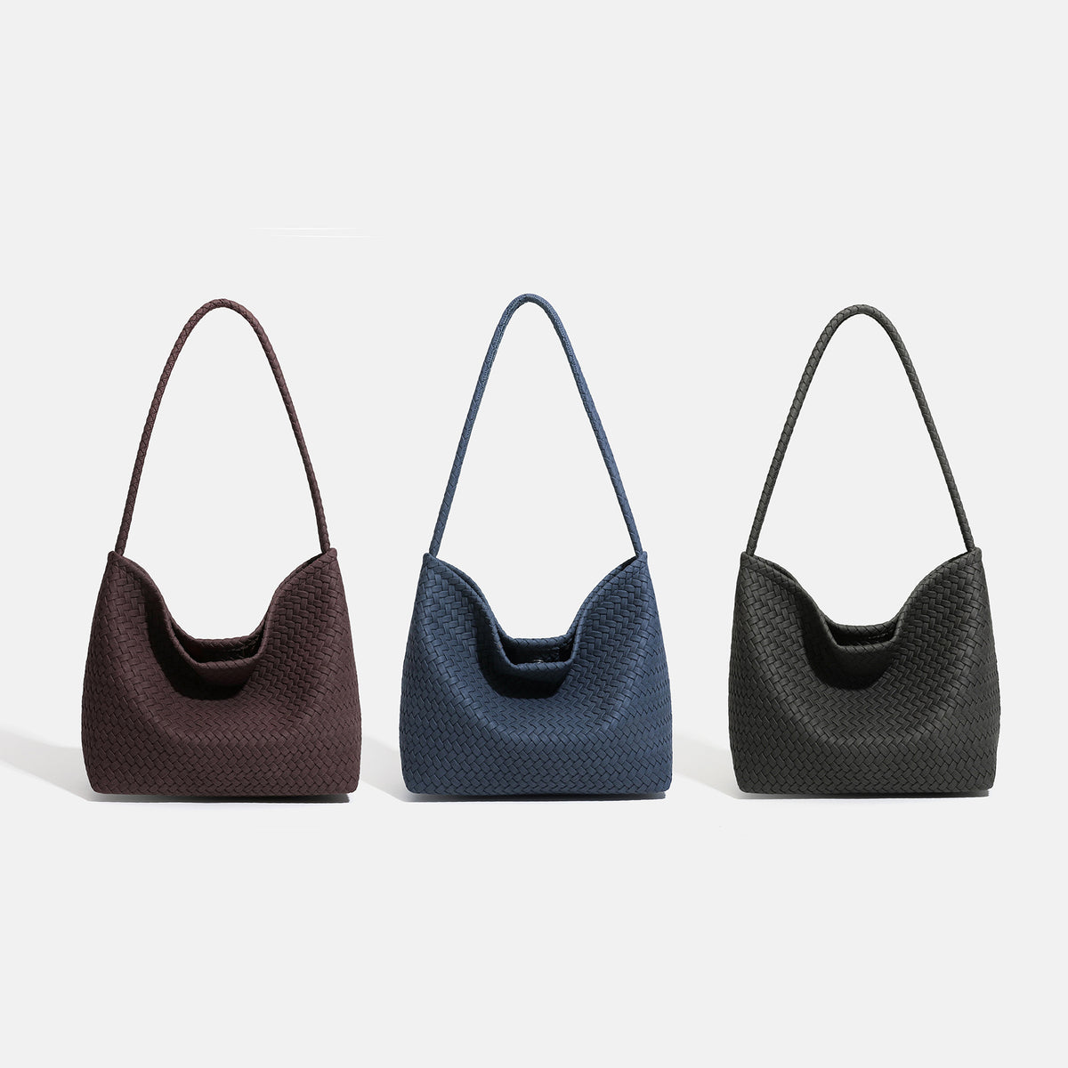 Large woven-texture hobo shoulder bag with braided strap and soft trapezoidal silhouette, detail view 2
