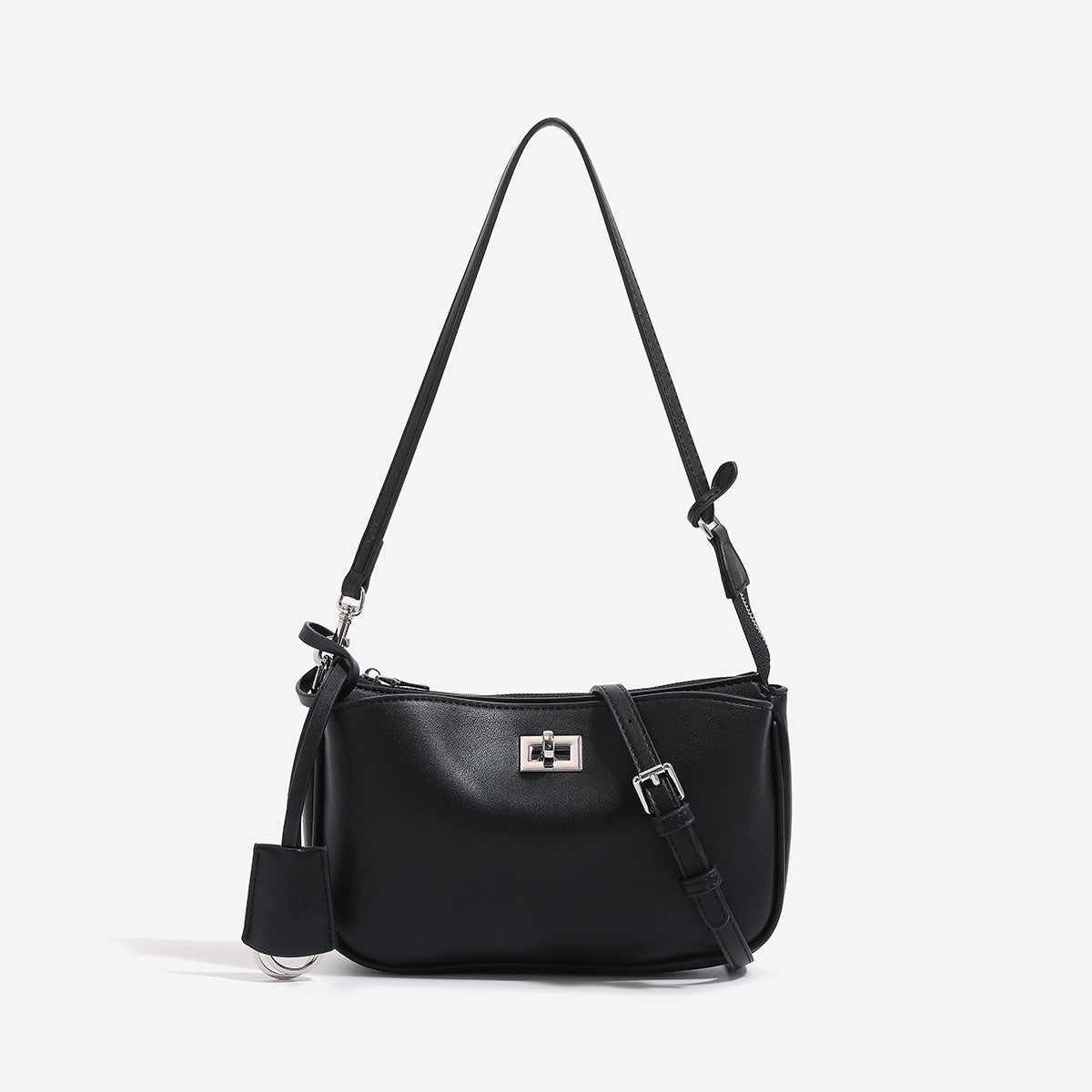 Kleine strukturierte Schultertasche in glatter Lederoptik mit Vordertasche und Drehverschluss sowie verstellbarem Riemen, Detailansicht 8