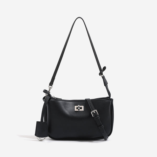 Kleine strukturierte Schultertasche in glatter Lederoptik mit Vordertasche und Drehverschluss sowie verstellbarem Riemen, Detailansicht 8