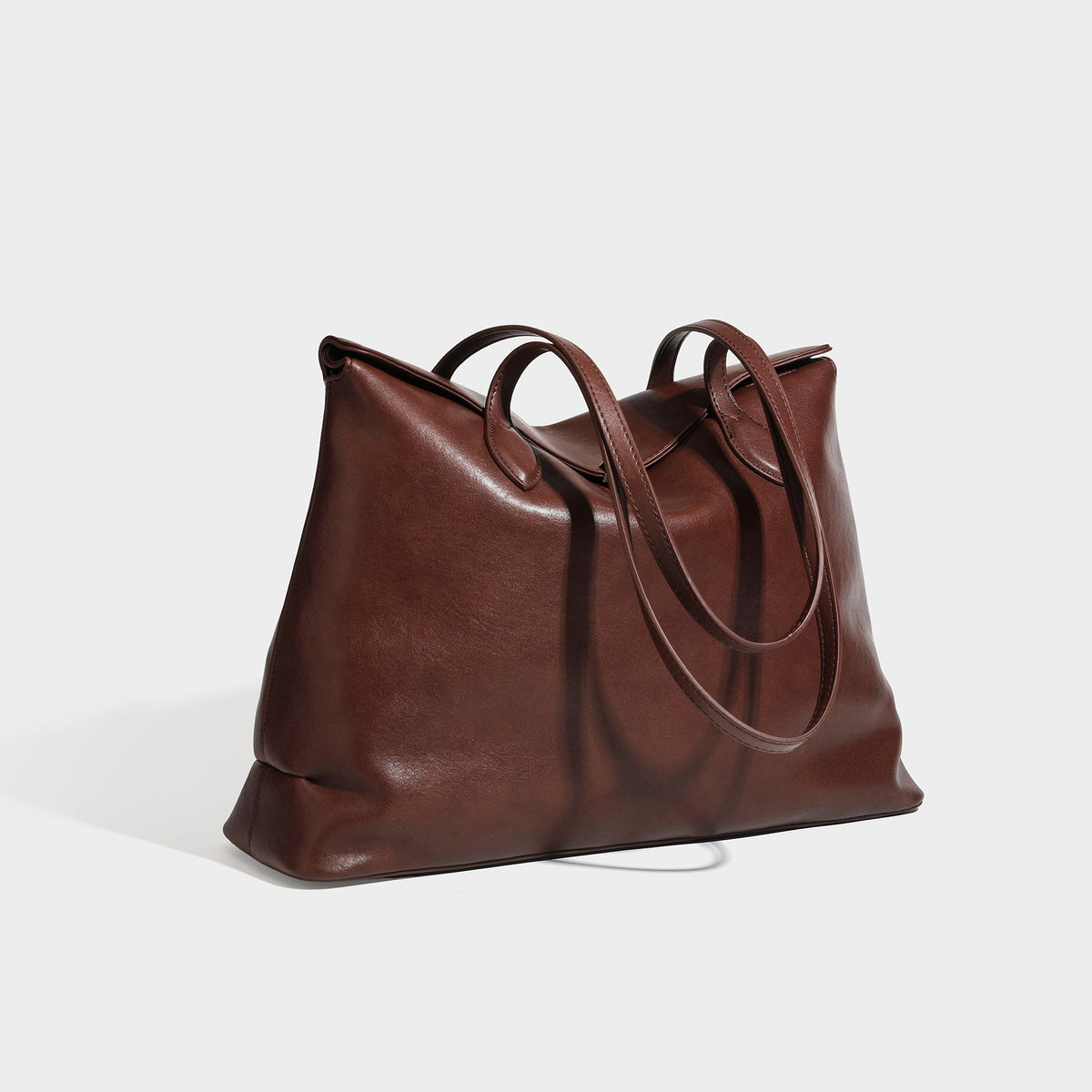 Large leather-look tote shoulder bag with slim double straps and silver-tone turn-lock closure, detail view 44